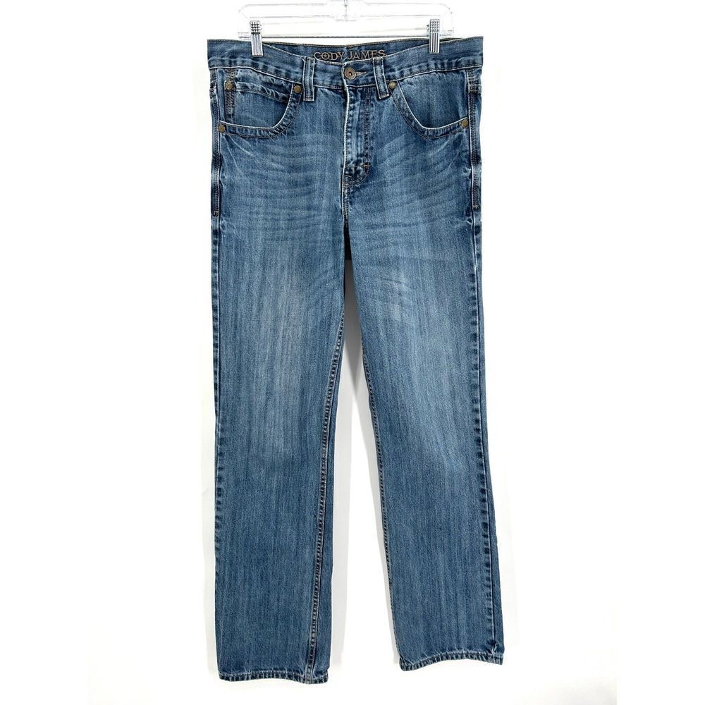 CODY JAMES Men's Straight Leg Embroidered Pocket Denim Blue Jeans Size 33 x 36